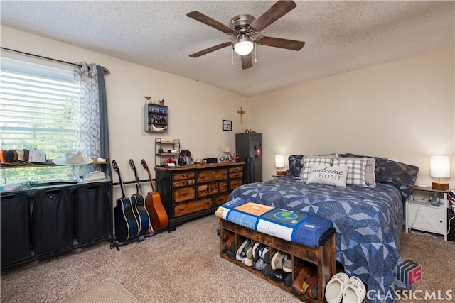 35 Good Hope Rd, Colbert, GA 30628 - bedroom with light colored carpet, a textured ceiling, and ceiling fan
