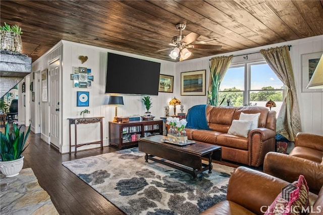 3081 Macedonia Rd, Union Point, GA 30669 - living room featuring wooden ceiling, hardwood / wood-style flooring, ceiling fan, and ornamental molding