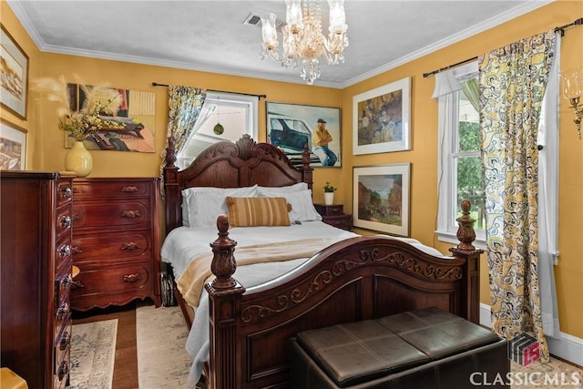 3081 Macedonia Rd, Union Point, GA 30669 - bedroom with a chandelier, crown molding, and wood finished floors
