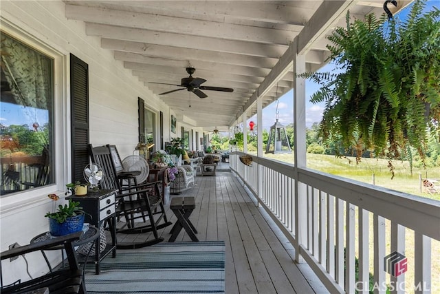 3081 Macedonia Rd, Union Point, GA 30669 - wooden deck featuring a porch and ceiling fan