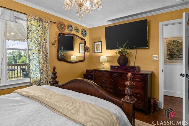 3081 Macedonia Rd, Union Point, GA 30669 - bedroom with a chandelier, wood finished floors, and crown molding
