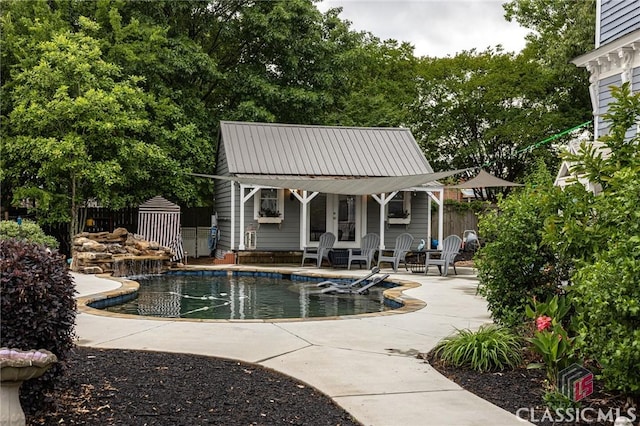 172 N Second St, Madison, GA 30650 - view of pool with fence, an exterior structure, an outdoor structure, and a patio