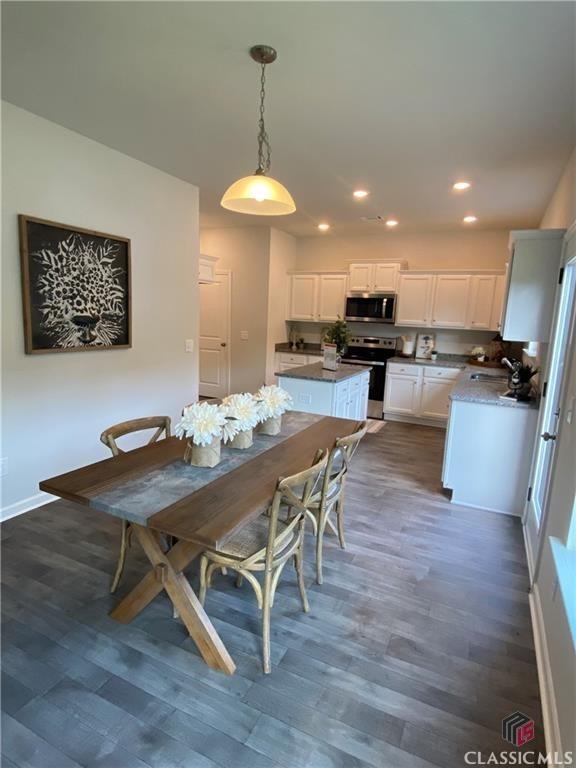 132 Water Oak Way, Crawford, GA 30630 - dining area with recessed lighting, dark wood finished floors, and baseboards