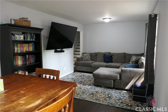 348 Jefferson River Rd, Athens, GA 30607 - living area with wood finished floors, stairs, and baseboards