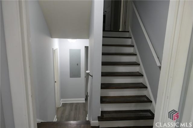 348 Jefferson River Rd, Athens, GA 30607 - staircase with electric panel, baseboards, and wood finished floors