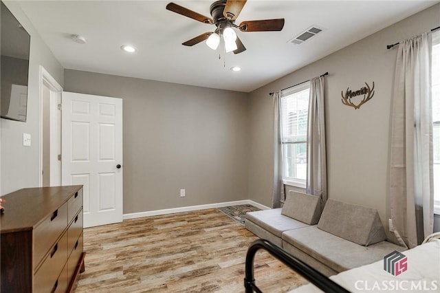 2100 New Hope Church Rd, Comer, GA 30629 - sitting room featuring light wood-style flooring, a ceiling fan, baseboards, and recessed lighting