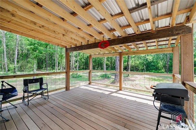 2100 New Hope Church Rd, Comer, GA 30629 - wooden deck with area for grilling and view of wooded area