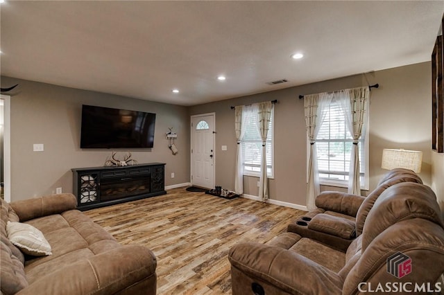 2100 New Hope Church Rd, Comer, GA 30629 - living room featuring recessed lighting, wood finished floors, and baseboards