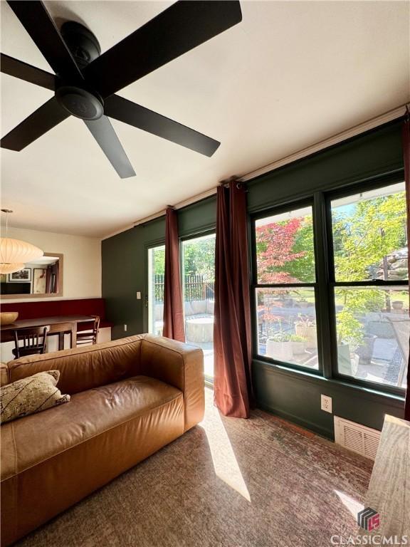 160 Gran Ellen Dr, Athens, GA 30606 - carpeted bedroom with access to outside and a ceiling fan