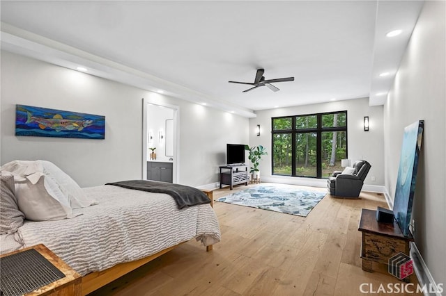 1895 Vintage Pl, Watkinsville, GA 30677 - bedroom featuring wood-type flooring, recessed lighting, baseboards, ensuite bathroom, and a ceiling fan