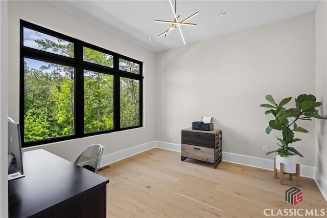 1895 Vintage Pl, Watkinsville, GA 30677 - office space with baseboards, light wood-type flooring, a chandelier, and recessed lighting