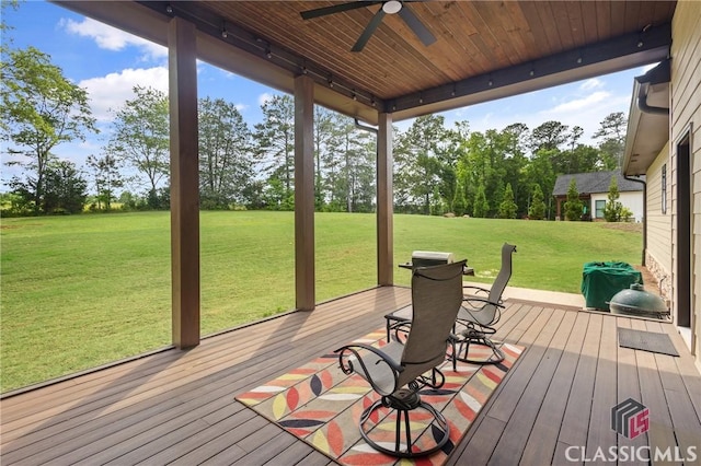 1895 Vintage Pl, Watkinsville, GA 30677 - wooden terrace featuring a ceiling fan and a lawn