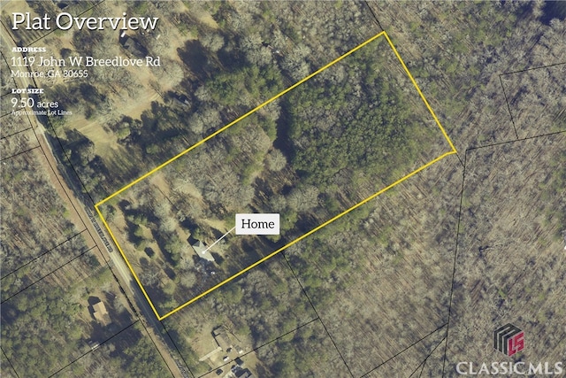 1119 John W Breedlove Rd, Monroe, GA 30656 - aerial overview of property's location featuring property parcel outlined