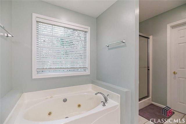 115 Crystal Creek Ct, Hull, GA 30646 - bathroom featuring a tub with jets, a shower stall, and tile patterned floors