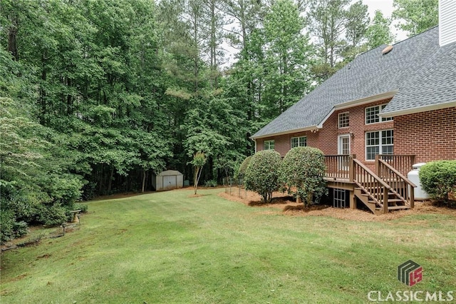 115 Crystal Creek Ct, Hull, GA 30646 - view of green lawn featuring a wooden deck and stairway