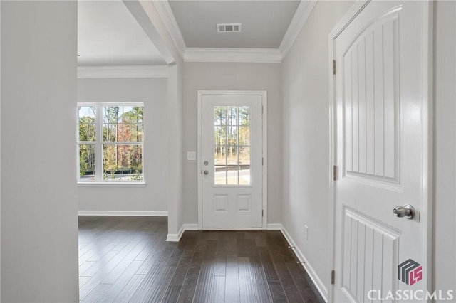 174 Water Oak Way, Crawford, GA 30630 - foyer with crown molding, baseboards, and dark wood-style flooring