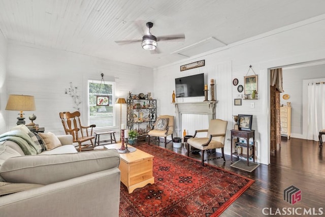99 Hickory St, Commerce, GA 30529 - living room featuring wood finished floors, attic access, and a ceiling fan