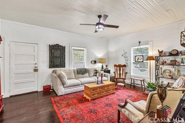 99 Hickory St, Commerce, GA 30529 - living area featuring wood finished floors, healthy amount of natural light, and a ceiling fan