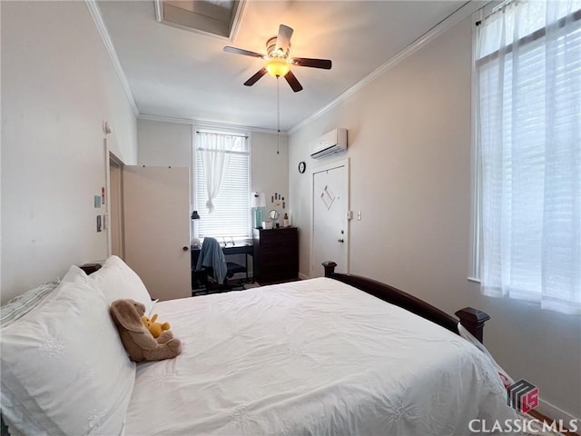 485 Meigs St, Athens, GA 30601 - bedroom with a wall unit AC, ornamental molding, and a ceiling fan
