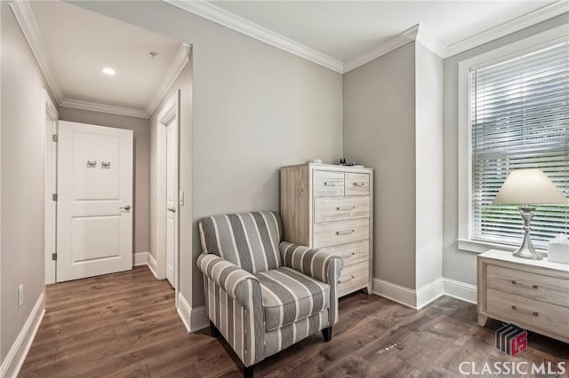 1050 Tailwater Unit A, Greensboro, GA 30642 - sitting room featuring baseboards, dark wood-style flooring, crown molding, and recessed lighting