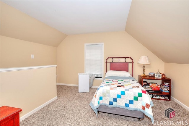 224 Red Oak Dr, Maysville, GA 30558 - bedroom featuring carpet floors, lofted ceiling, and baseboards