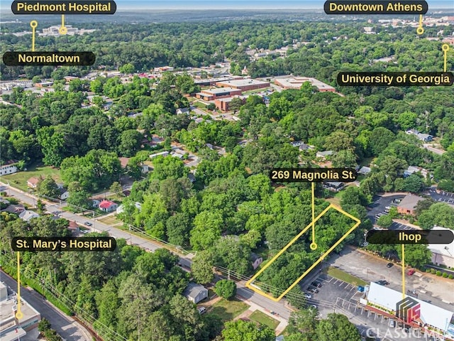 269 Magnolia St, Athens, GA 30606 - aerial view of property's location with property parcel outlined and a forest