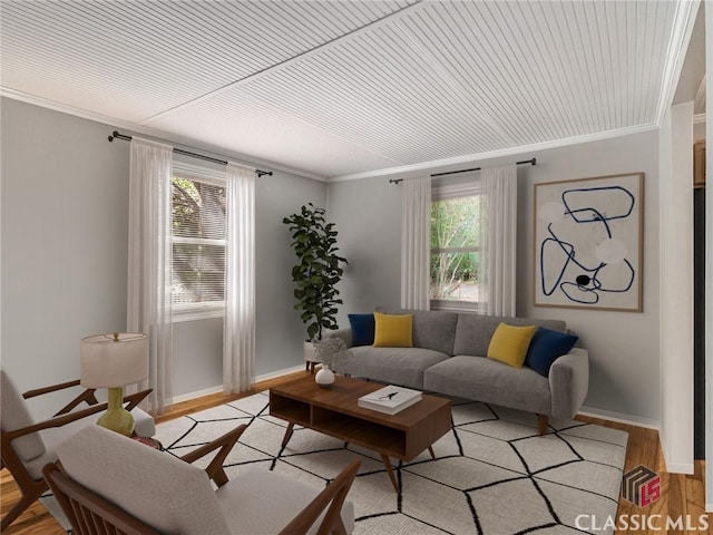 269 Magnolia St, Athens, GA 30606 - living area with ornamental molding, light wood-type flooring, and baseboards
