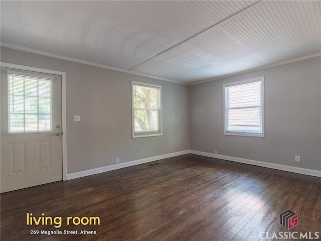 269 Magnolia St, Athens, GA 30606 - spare room with dark wood-type flooring, crown molding, and baseboards