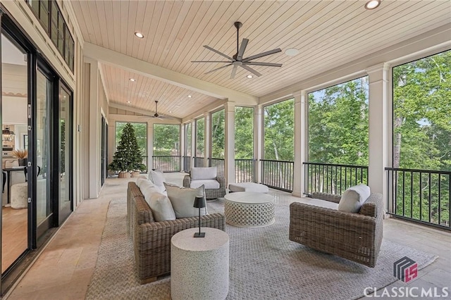 1170 Broadpoint Dr, Greensboro, GA 30642 - sunroom / solarium featuring a ceiling fan, plenty of natural light, an outdoor living space, and lofted ceiling