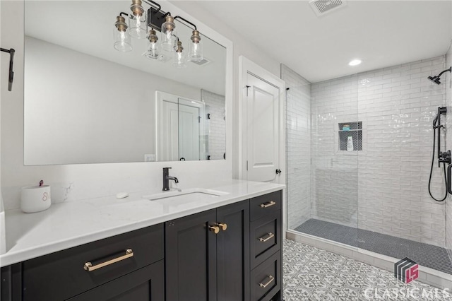 1170 Broadpoint Dr, Greensboro, GA 30642 - bathroom featuring vanity, a tile shower, and recessed lighting
