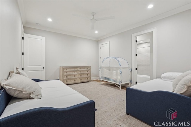 1170 Broadpoint Dr, Greensboro, GA 30642 - bedroom with recessed lighting, ornamental molding, and ceiling fan