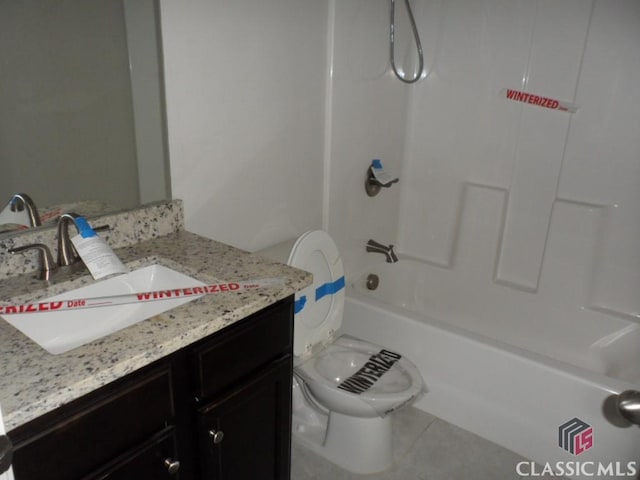 628 Holliman Cir, Pendergrass, GA 30567 - full bathroom featuring vanity, shower / bath combination, toilet, and tile patterned flooring