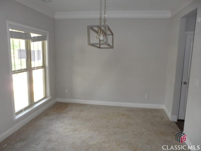 628 Holliman Cir, Pendergrass, GA 30567 - unfurnished dining area with crown molding, plenty of natural light, carpet, and baseboards