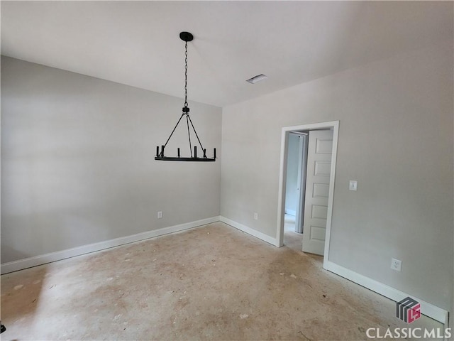 350 Discovery Trl, Athens, GA 30605 - unfurnished dining area with unfinished concrete flooring, baseboards, and a chandelier