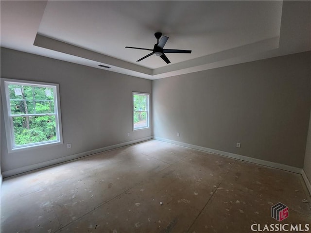 350 Discovery Trl, Athens, GA 30605 - empty room with a tray ceiling, baseboards, and a ceiling fan