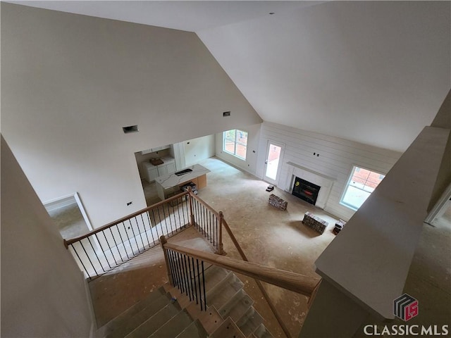 375 Discovery Trl, Athens, GA 30605 - stairway with vaulted ceiling and a glass covered fireplace