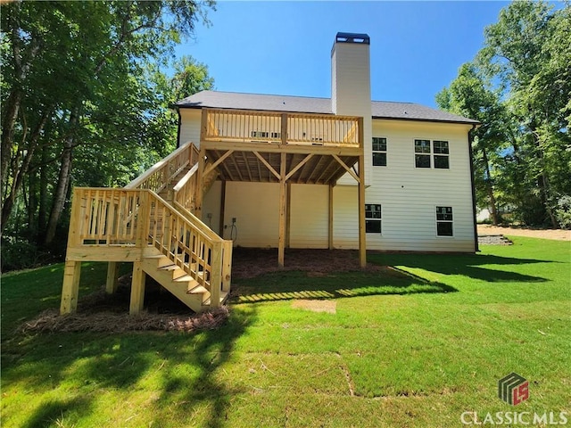 365 Discovery Trl, Athens, GA 30605 - rear view of property featuring stairway, a lawn, a deck, and a chimney