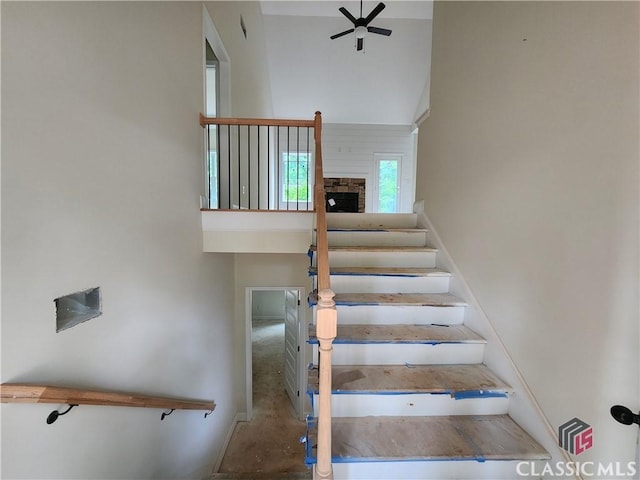 365 Discovery Trl, Athens, GA 30605 - stairway featuring a ceiling fan and a towering ceiling