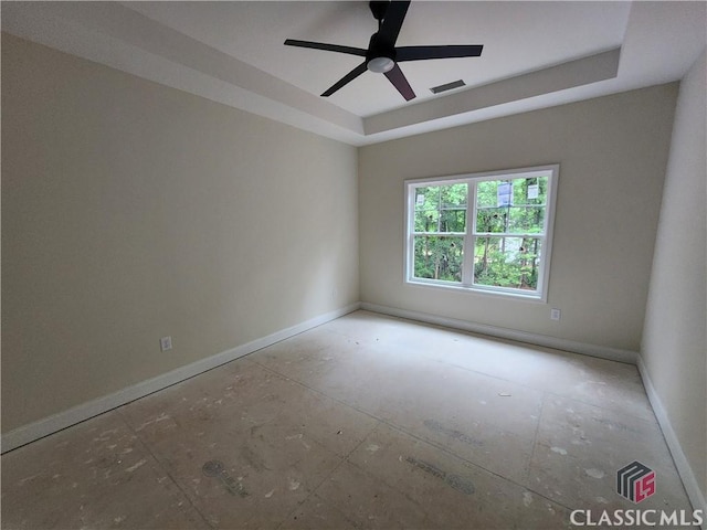 365 Discovery Trl, Athens, GA 30605 - spare room featuring baseboards, a tray ceiling, and ceiling fan