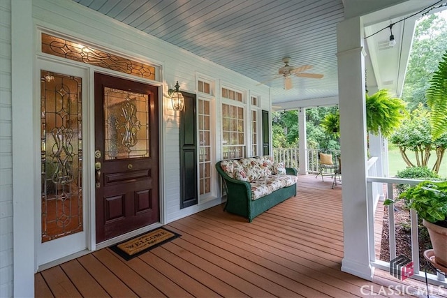 416 Mcdaniel St, Monroe, GA 30655 - wooden porch featuring ceiling fan