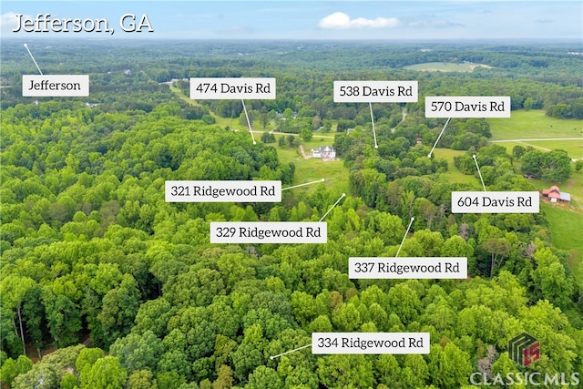 570 Davis Rd, Jefferson, GA 30549 - aerial view of property's location with a forest and property parcel outlined