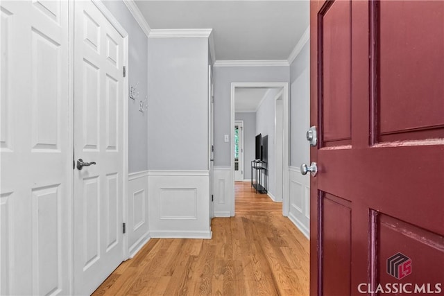 161 Pinecrest Ter, Athens, GA 30606 - corridor with light wood-type flooring, ornamental molding, and a wainscoted wall