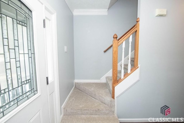 1851 Harvest Way, Loganville, GA 30052 - stairway with carpet floors, ornamental molding, and baseboards