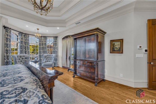 3881 Sims Bridge Rd, Monroe, GA 30656 - bedroom featuring a chandelier, access to outside, crown molding, light wood-style flooring, and baseboards