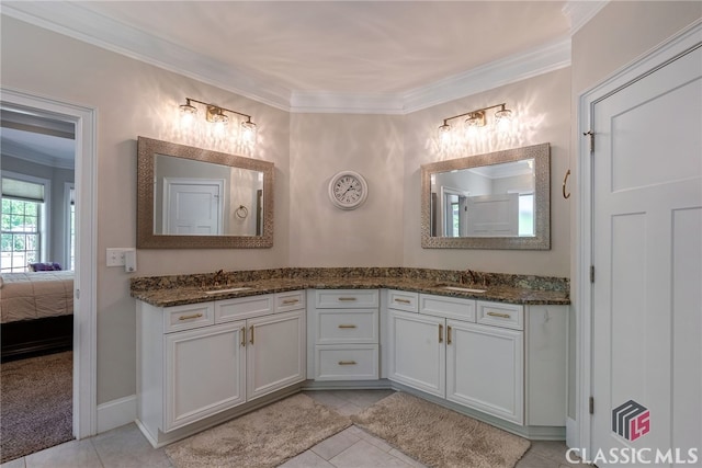1641 Lane Creek Rd, Bogart, GA 30622 - ensuite bathroom with double vanity, tile patterned floors, and crown molding
