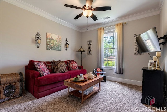1641 Lane Creek Rd, Bogart, GA 30622 - living area featuring carpet, crown molding, ceiling fan, and baseboards