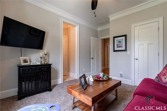 1641 Lane Creek Rd, Bogart, GA 30622 - carpeted living area with ornamental molding and baseboards