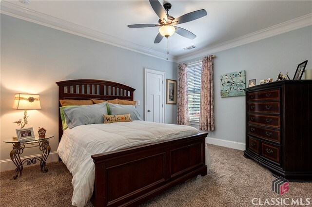 1641 Lane Creek Rd, Bogart, GA 30622 - bedroom featuring carpet flooring, crown molding, baseboards, and ceiling fan