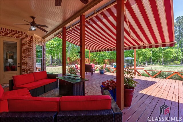 1641 Lane Creek Rd, Bogart, GA 30622 - deck featuring an outdoor living space and ceiling fan