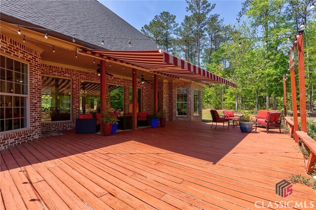 1641 Lane Creek Rd, Bogart, GA 30622 - deck with an outdoor living space and ceiling fan